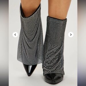 BRAND NEW!!!!! Fashion Nova “Loud and Clear Rhinestone Boots” Gunmetal